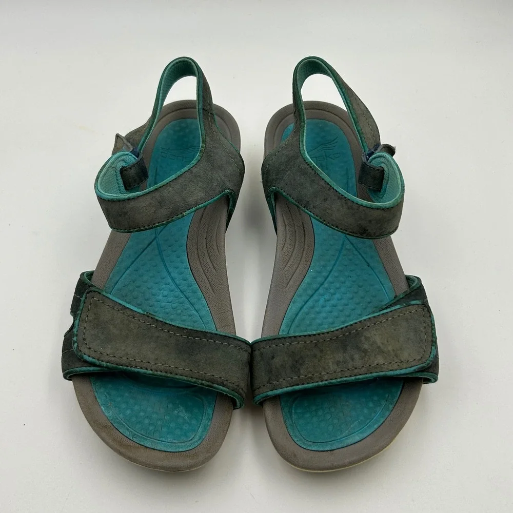 Dansko Sandals Women 40 Grey Teal Leather Adjustable Straps Gorpcore Hiking 4601 - Picture 4 of 8